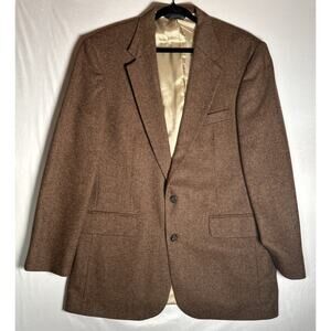 Lands End Tweed Blazer Sz 42L Brown Herringbone Sport Coat Wool Suit Jacket